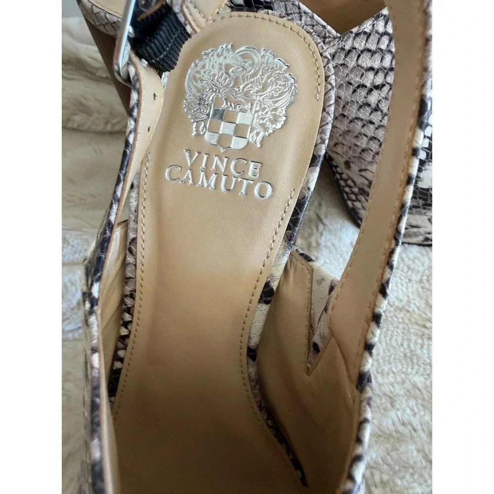 Vince Camuto Womens Snakeskin Print Platform Slingback Block Heels Brown Size 10